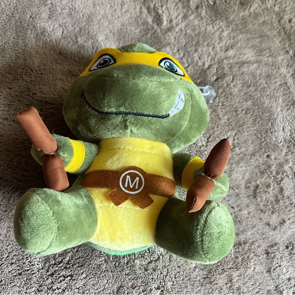 TMNT Michelangelo Plush Stuffed Toy Orange Mask Nunchucks Suction Cup Hanger - Picture 2 of 6